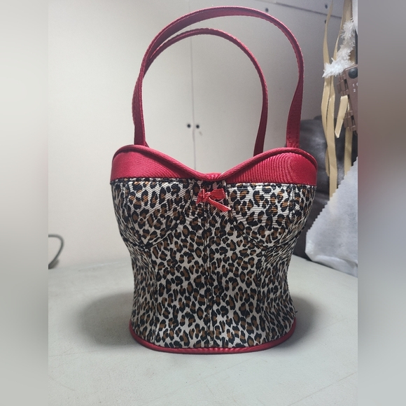 Jessica Handbags - Leopard Print Corset Handbag with Red Accents